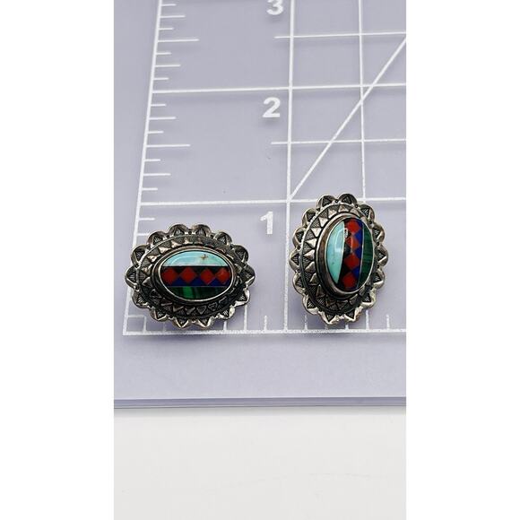 sterling silver 925 Earrings Vintage Southwest Native American Signed Q.T. - Picture 4 of 5
